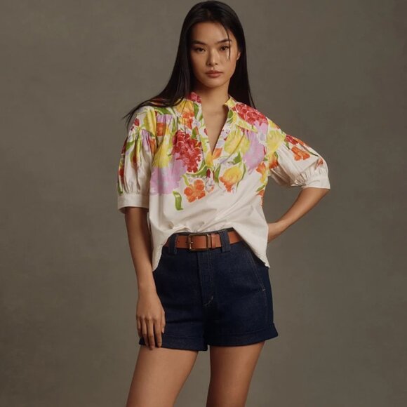 Anthropologie Yukiko Noritake Darcey Popover Swing Top XS 0 - Picture 2 of 16